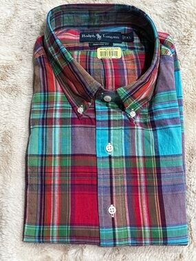 XL custom fit Ralph Lauren Men’s Multicolor Plaid Button-Down Short Sleeve Shirt